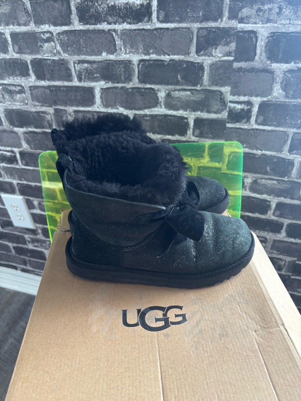 UGG Black Sparkle Bow Mini Boots‎